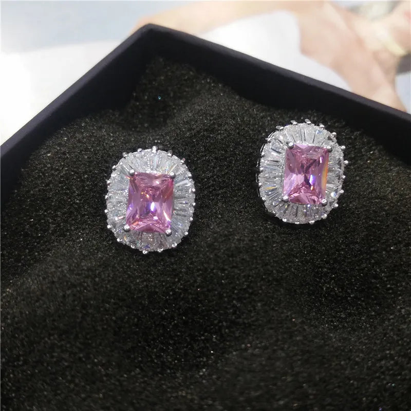 Bilincolor Yellow Square Cubic Zircon Stud Earring for Wedding or for Party