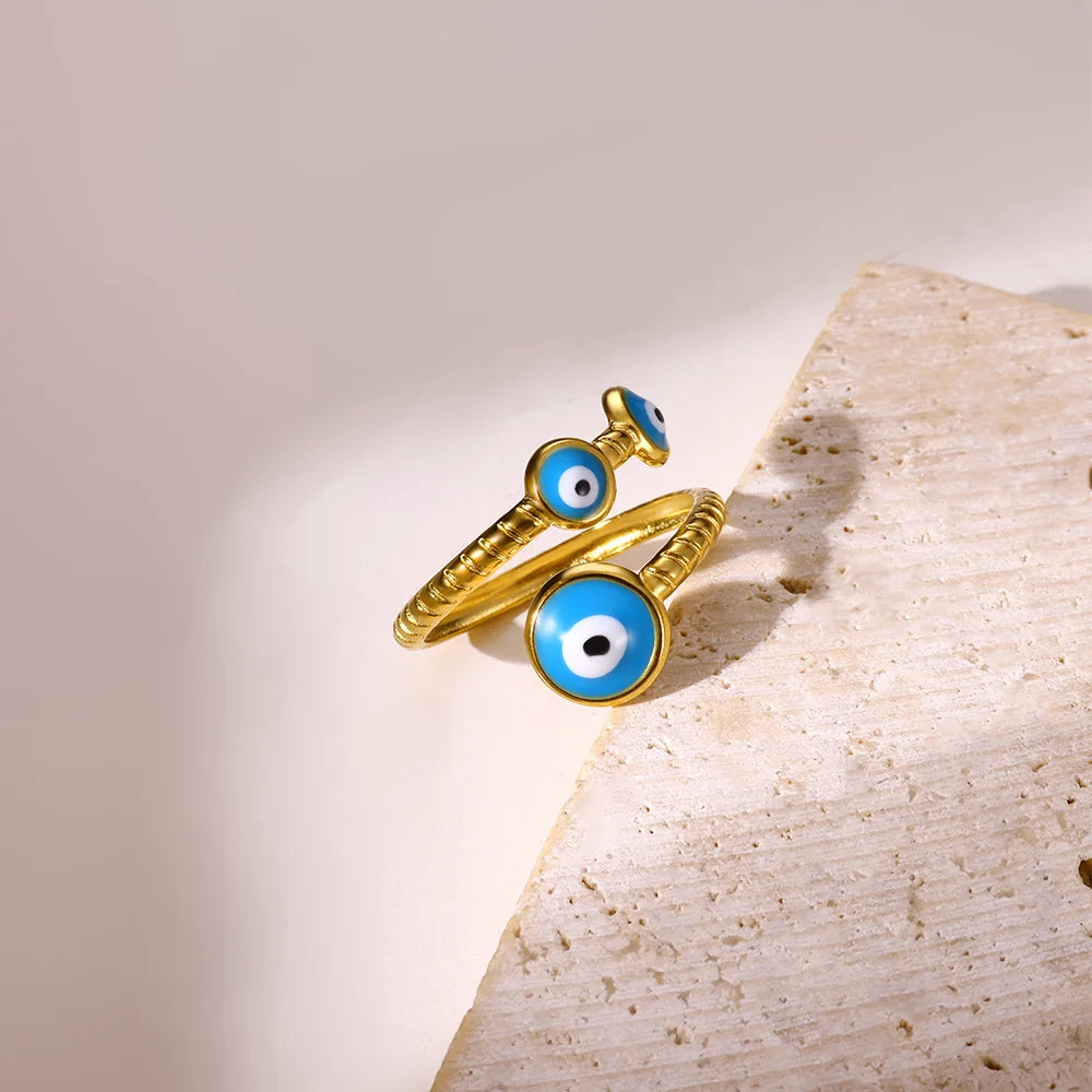 Turkish Style Evil Eye Rings for Women Gold Color Stainless Steel Ring Retro Lucky Femme Band Couple Aesthetic Jewelry anillos