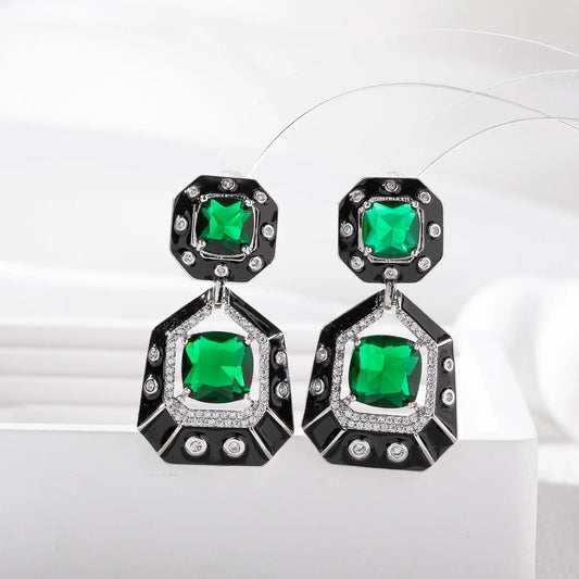 Bilincolor Geometric Zircon Quadrangle Light Luxury Earrings  for Women