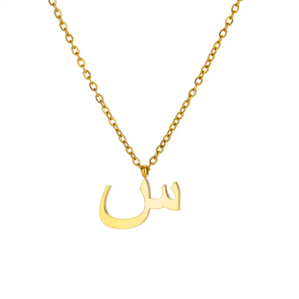 Arabic Letter Pendant Necklaces for Women Gold Color Initials Necklace 2024 Trend New Alphabet Stainless Steel Jewelry collar