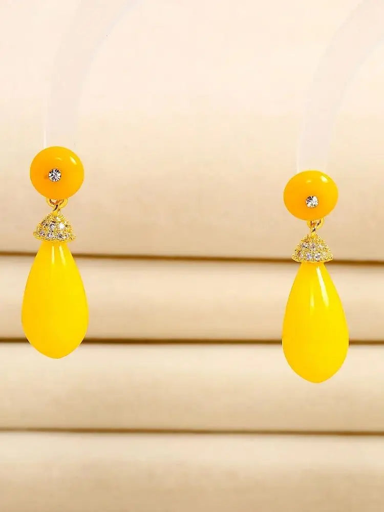 Bilincolor Yellow Chinese Style Zircon Earrings  for Women