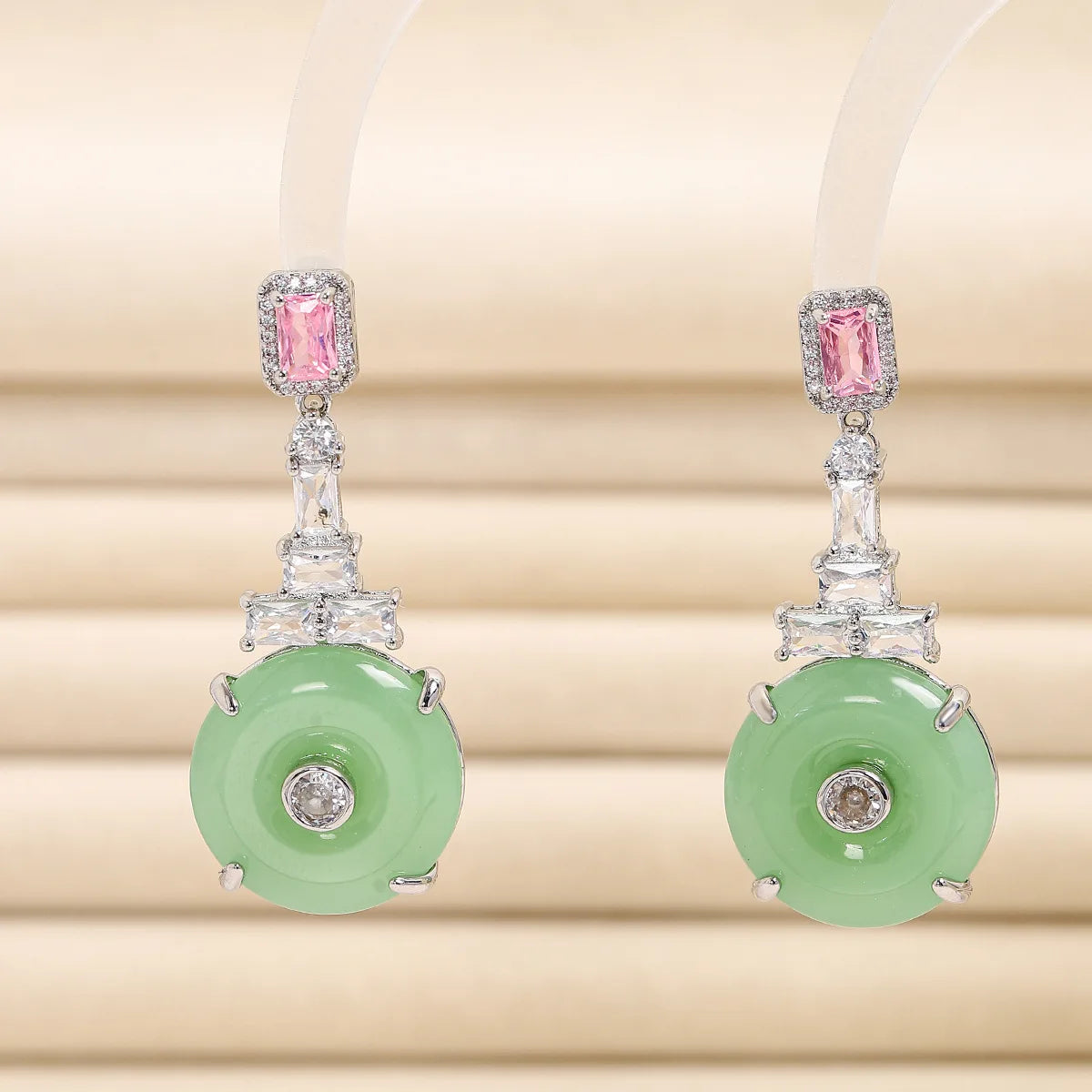 Bilincolor New Chinese Style Green Safety Buckle Earrings for Women