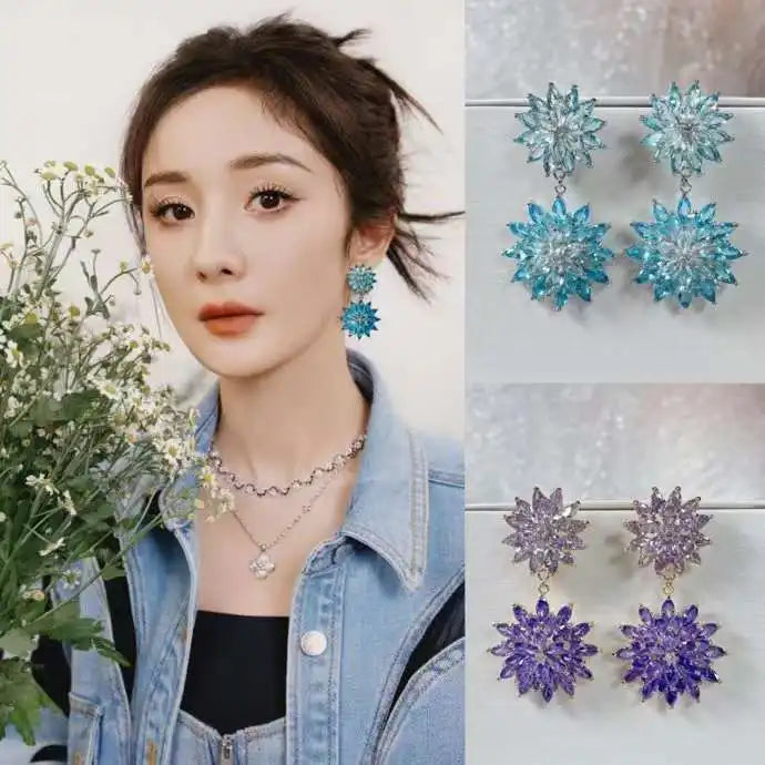 Bilincolor  Light Luxury Heavy Industry Gradient Color Horse Eye Zircon Daisy Earrings  for Women