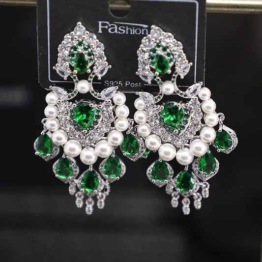 Bilincolor Micro Set Zircon Water Drop Tassel Earrings  For Women