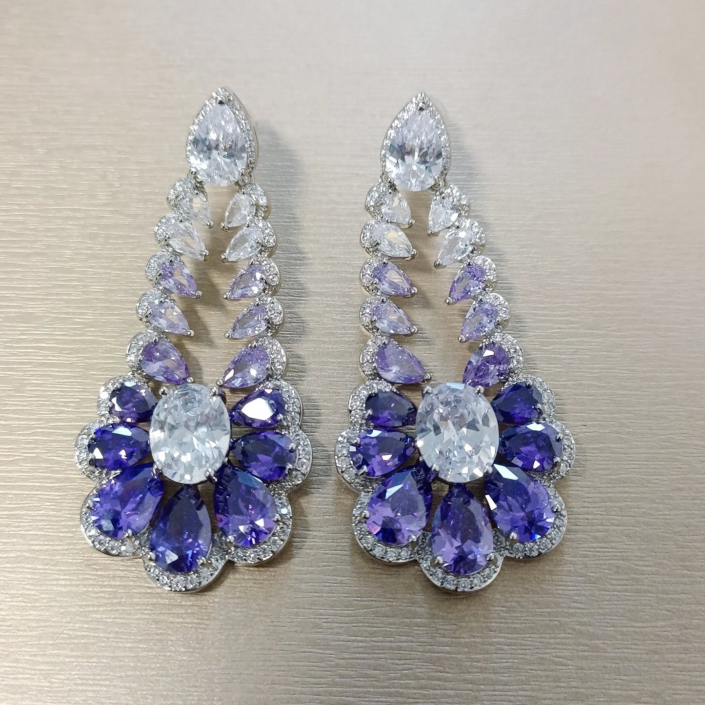 Bilincolor Luxury Floral Small Fresh Purple Zircon Drop Shaped Geometric Earrings for Wedding or Party