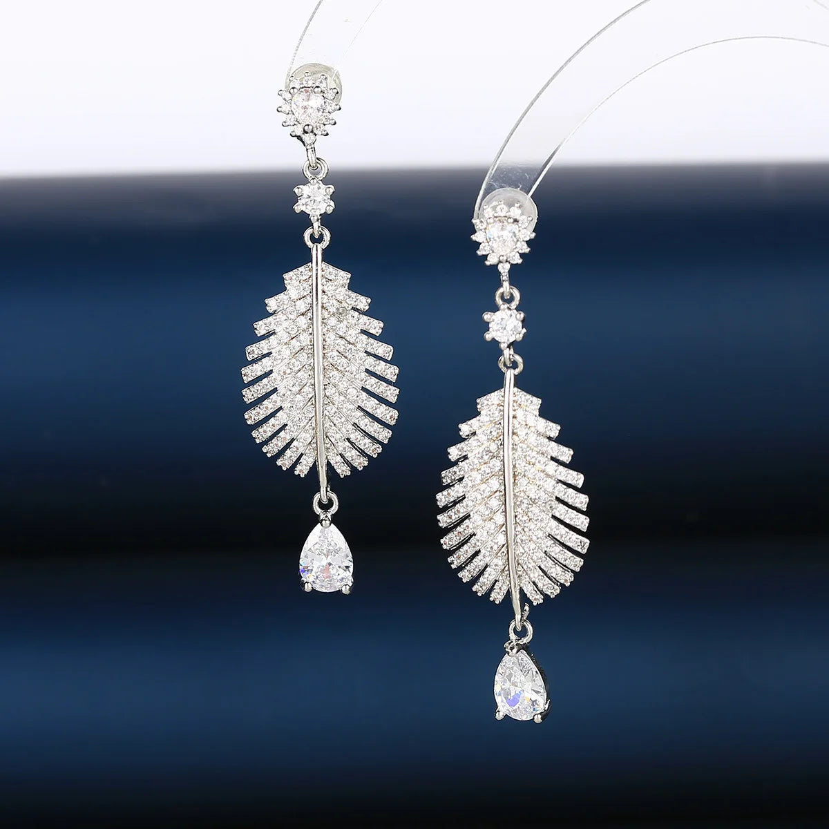 Bilincolor Silvery  Leaf  Zircon Tassel Earrings  for Women