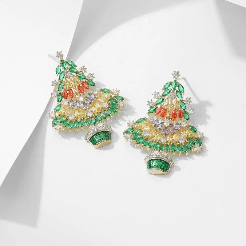 Bilincolor Luxury Colorful Zircon Inlaid Christmas Tree Earrings  for  Christmas Gift