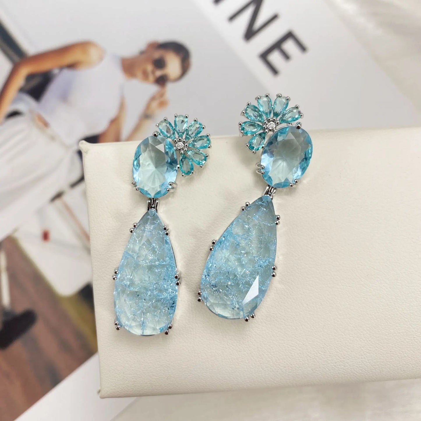 Bilincolor Fashionable Light Luxury Ice Flower Color Zirconium Inlaid Flower Earrings for Women