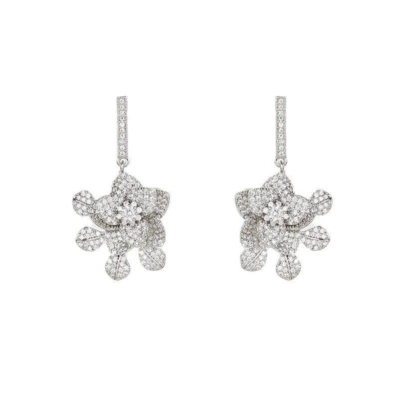 Bilincolor Luxury Zircon Three-dimensional Flower Earrings  for Christmas "Gift