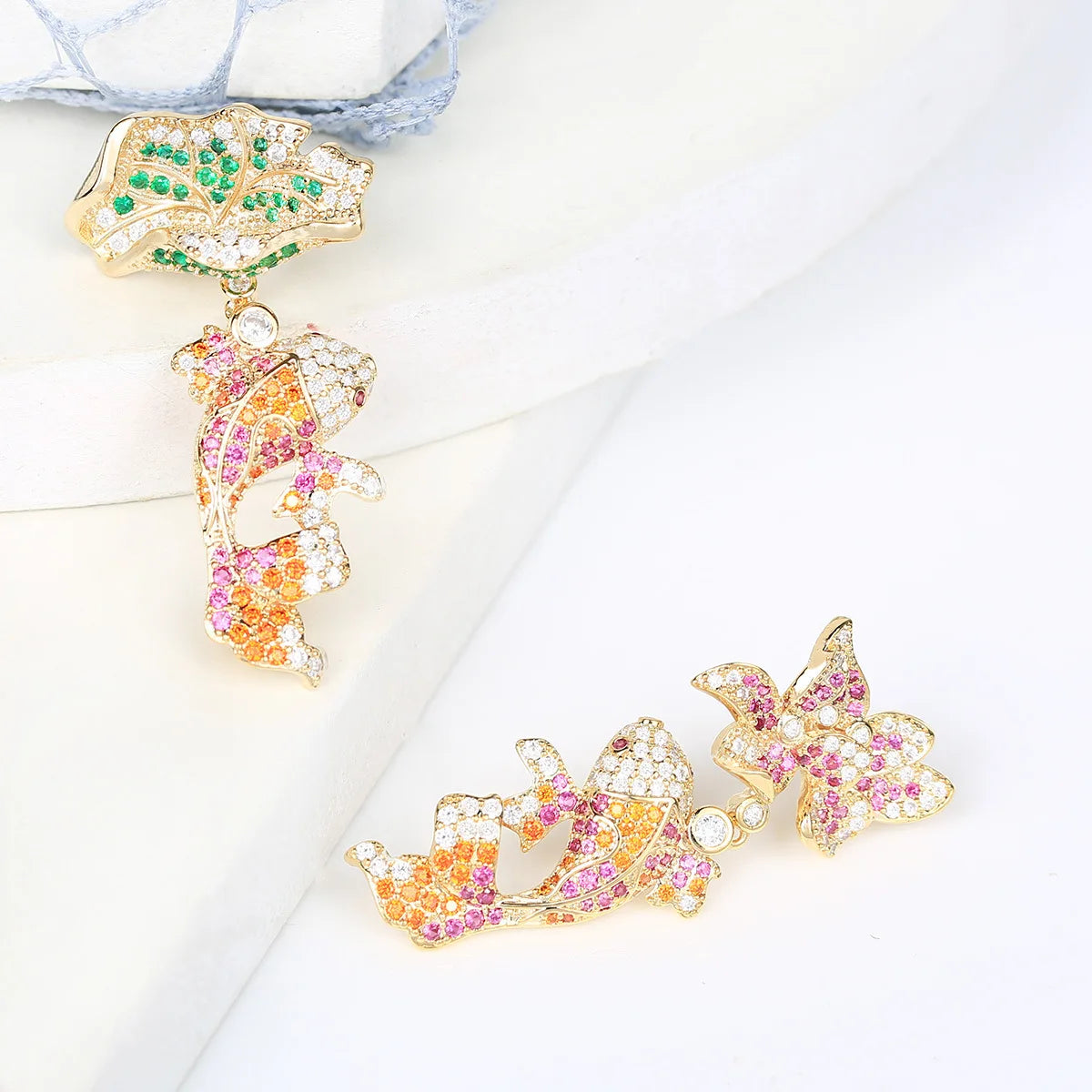 2022 Flower Koi Fish Light Luxury Fashion Versatile Earrings   for Wedding or Party