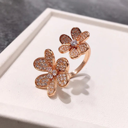 Bilincolor High Quality Luxury Double Flower Open Rings  for Women