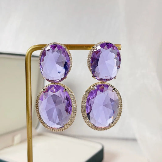 Bilincolor Geometric Oval Colored Zircon Light Luxury Earrings for Women