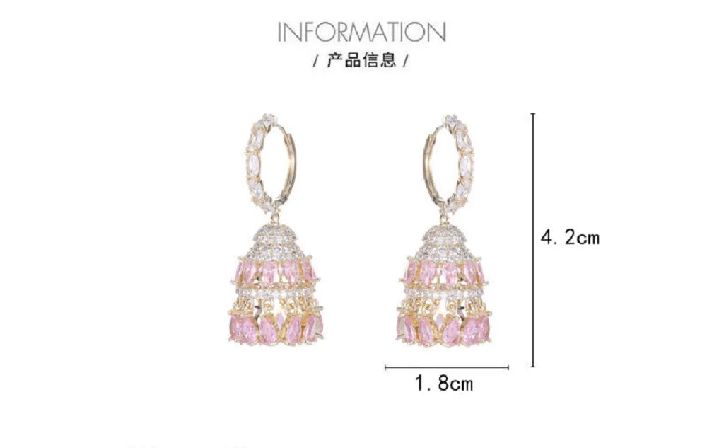 Bilincolor Luxury Heavy Industry Palace Zircon Inlaid Water Drop Tassel 3D Wind Chime Earrings for Women