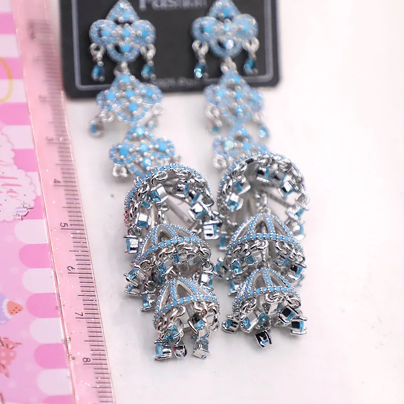 Bilincolor Micro Set Zircon Flower Wind Chime Tassel Earrings