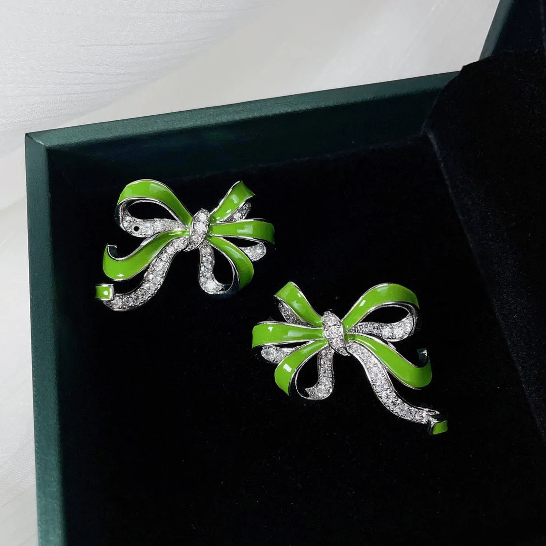 Bilincolor Fashion Exquisite Enamel Colored Three-dimensional Bow Earrings for Women  or Girl ’Gift