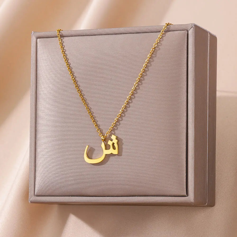 Arabic Letter Pendant Necklaces for Women Gold Color Initials Necklace 2024 Trend New Alphabet Stainless Steel Jewelry collar