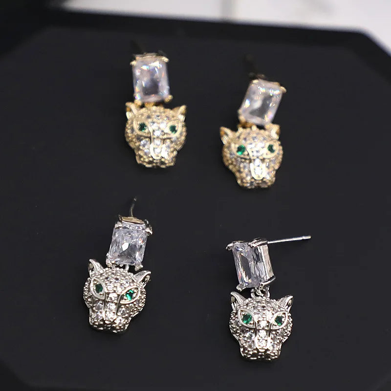 Bilincolor Micro Set Zircon Leopard Earrings for Women