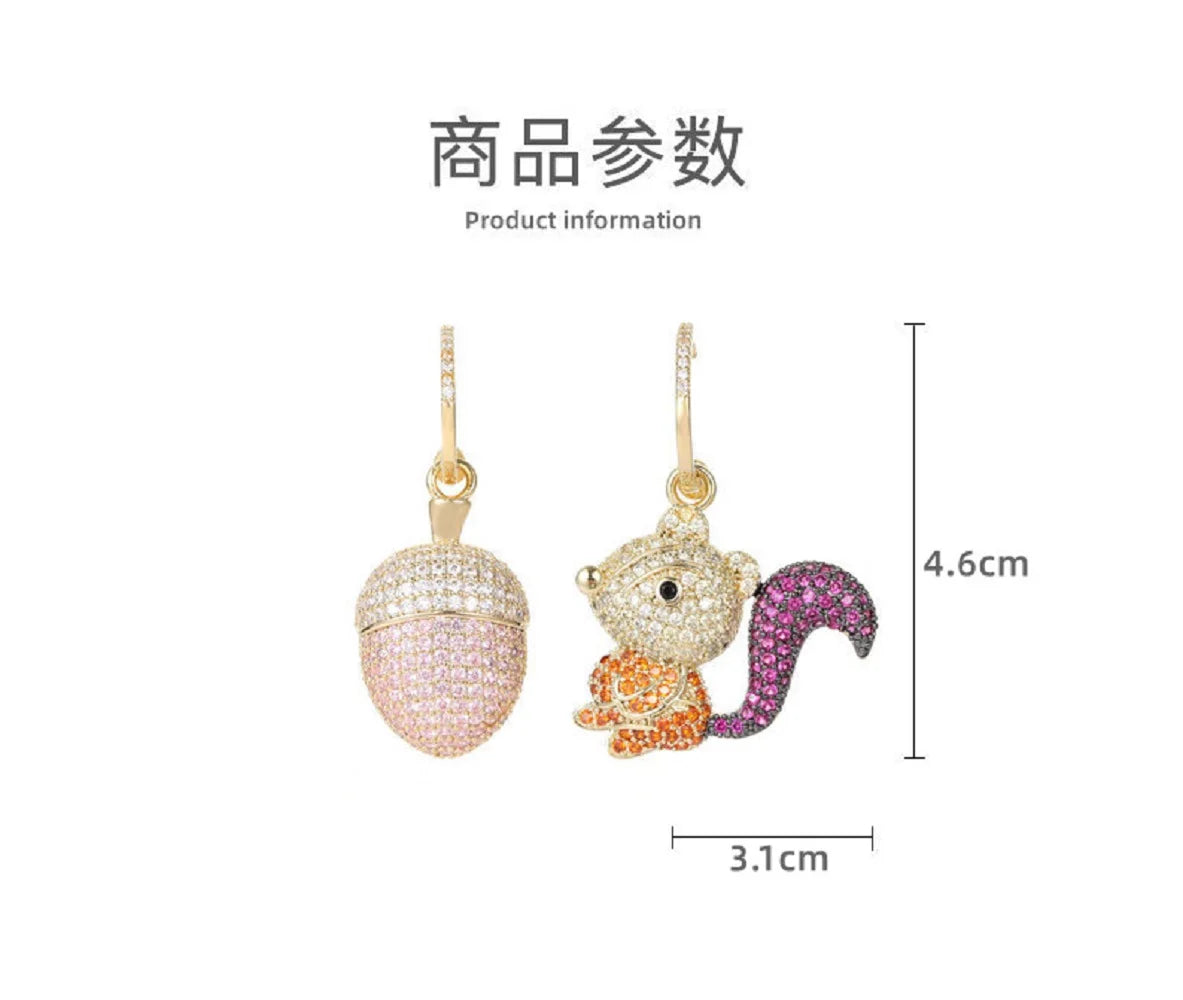 Bilincolor Squirrel Fruit Zircon Shaped Earrings for Women