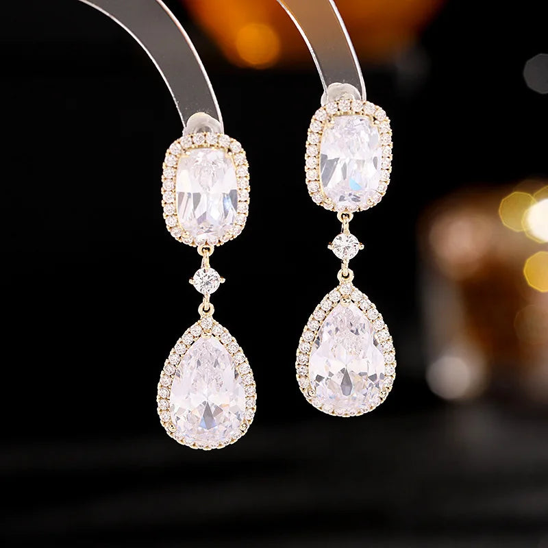 Bilincolor Light Luxury Bridal Dress Zircon Court Style  Water Drop   Earrings for Women