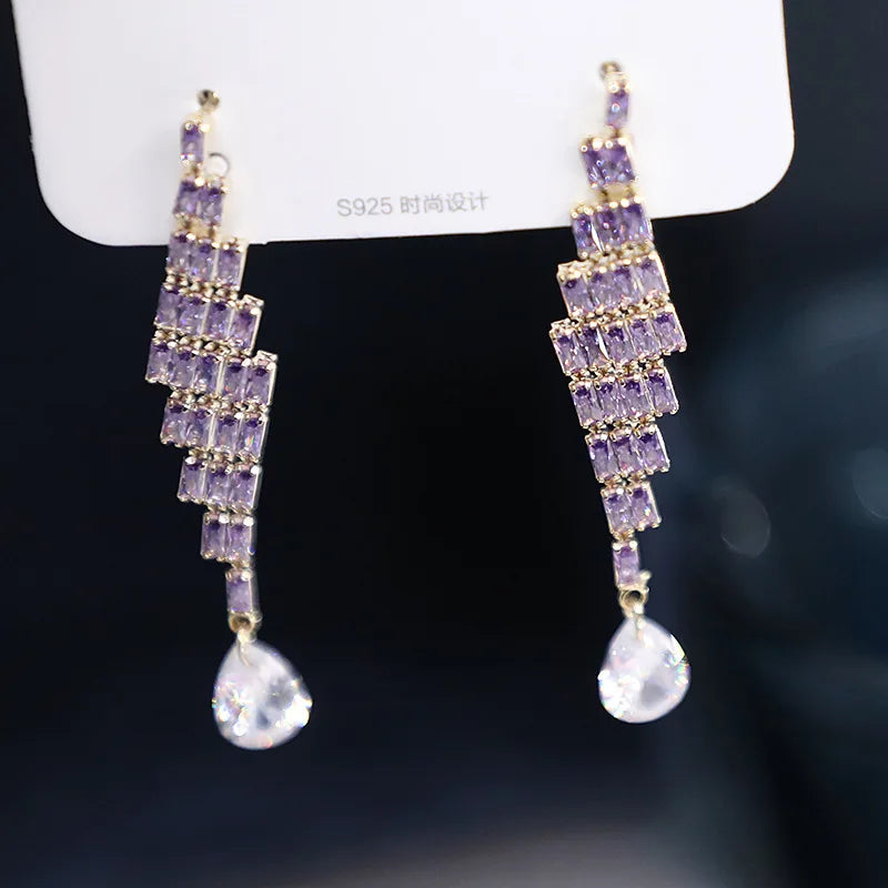 Bilincolor Korean Version  Purple  Ziron Tassel Earrings for Women