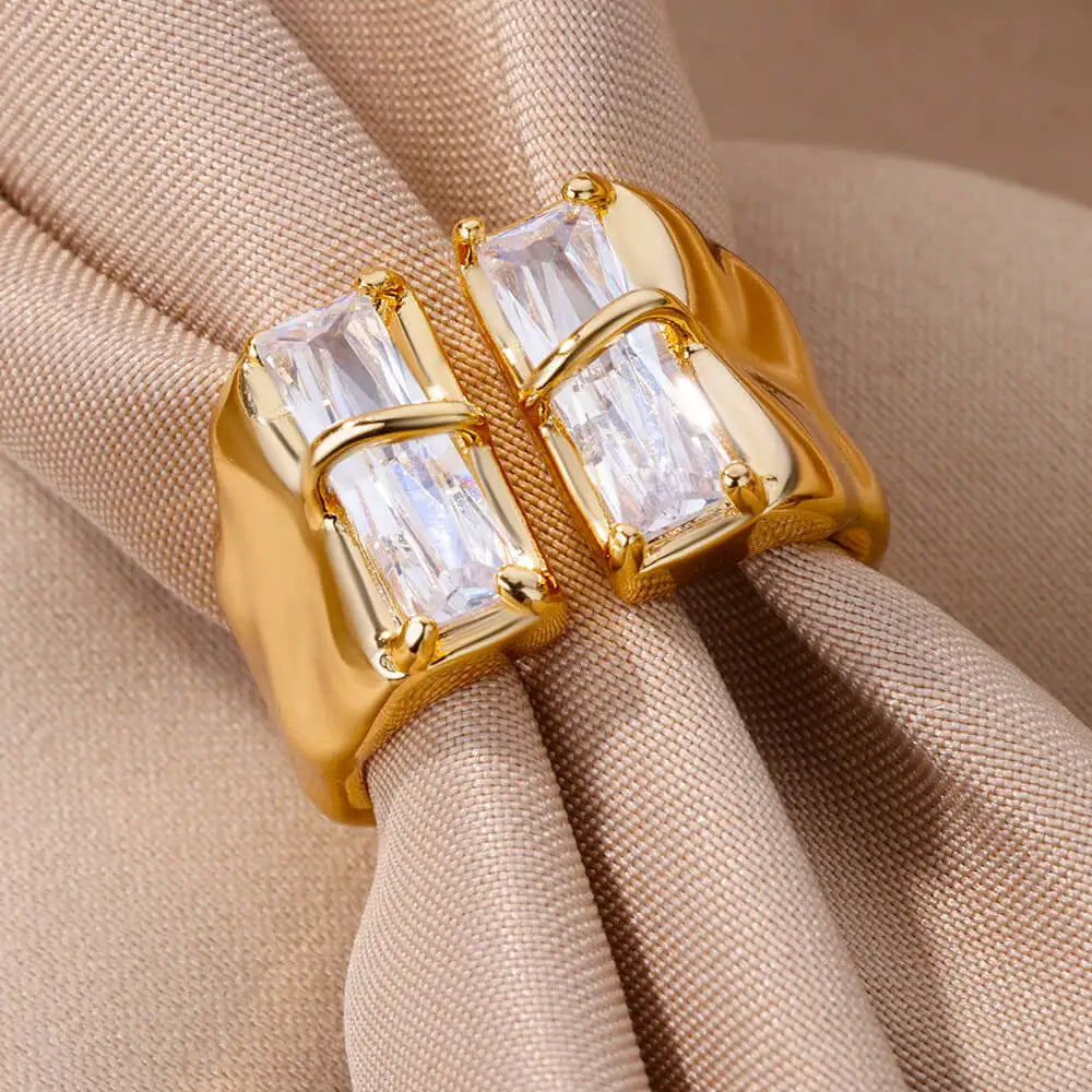 Square Zircon Rings for Women Opening Stainless Steel Ring Vintage Couple Wedding Band Jewelry Finger Accessories anillos mujer