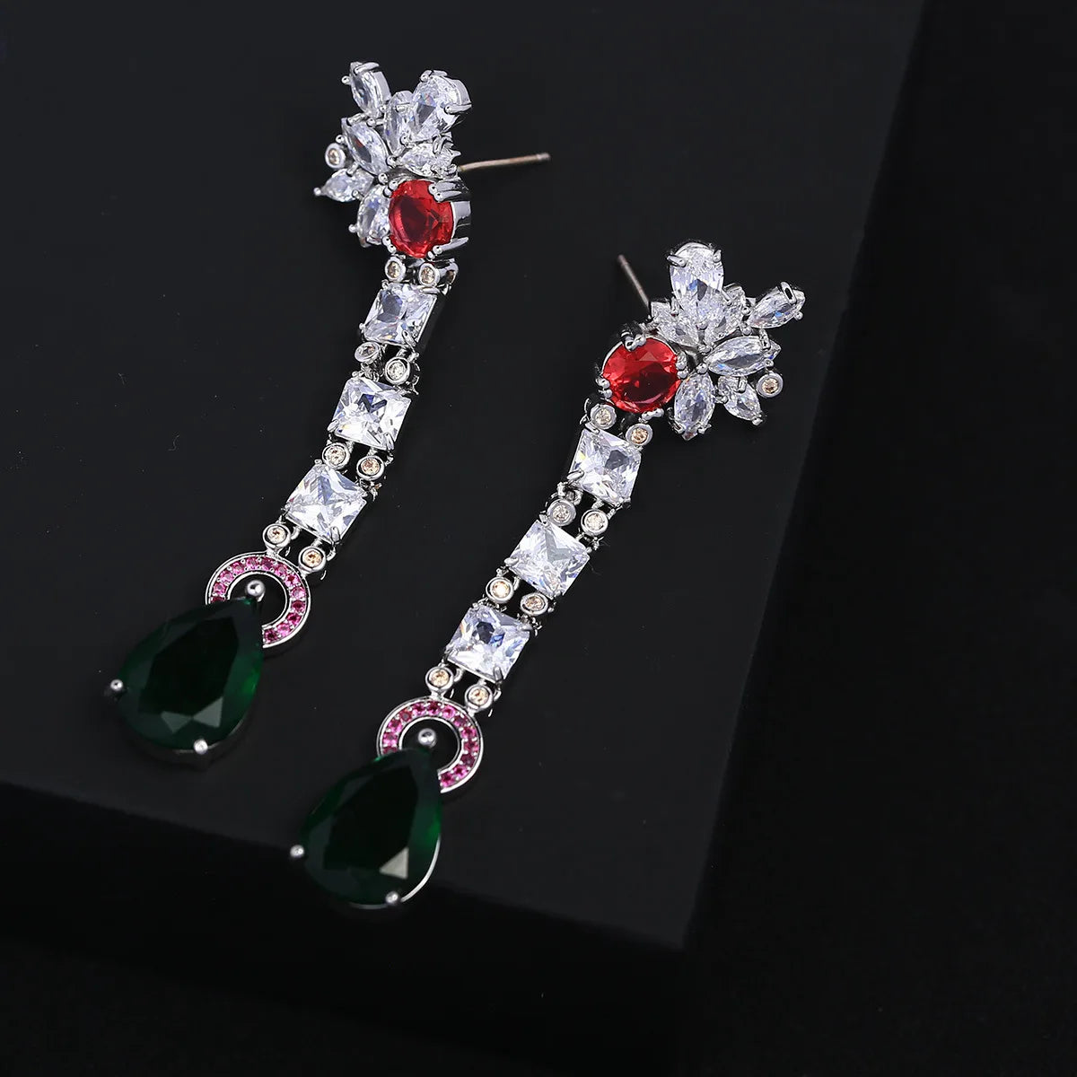 Luxury and Fashionable  Zircon Personalized Flower Shaped Water Drop Earrings For Women or Girls'  Christmas Gift