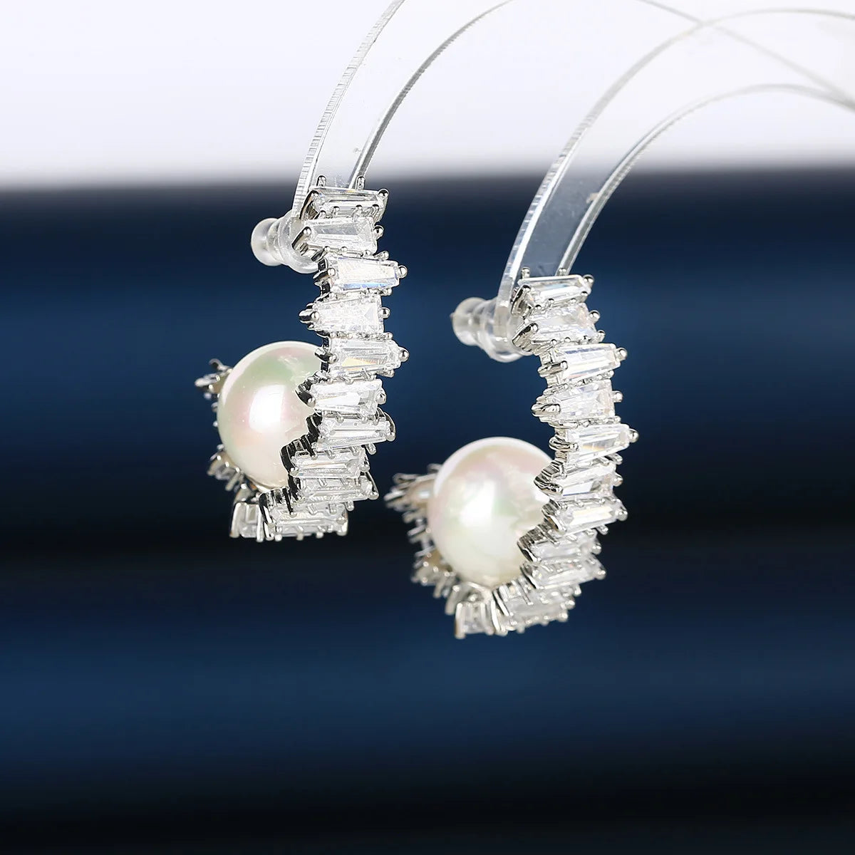 Bilincolor Luxury Zircon Pearl Earrings for Wedding or Party