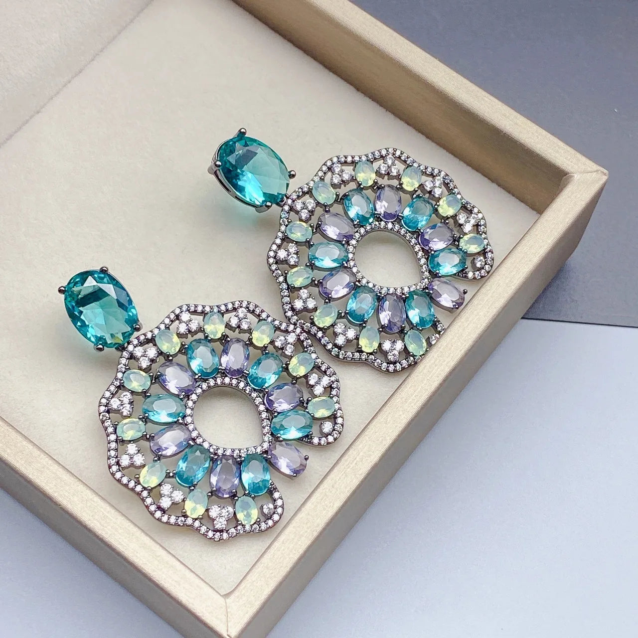 Bilincolor Zircon Fine-worked Micro-inlaid High-grade Color Matching Earrings For Women