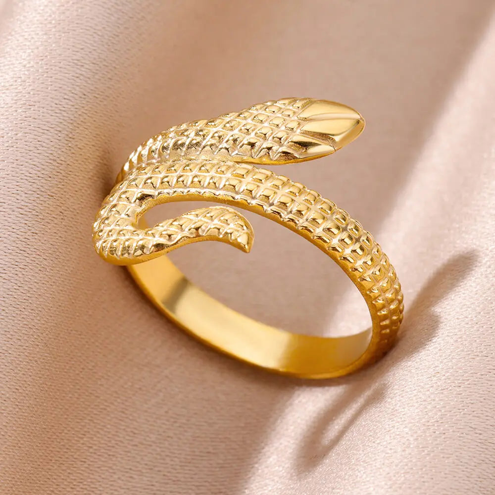 Snake Rings For Women Men Punk Hip Hop Open Adjustable Gold Color Ring Stainless Steel Zircon Aesthetic Jewelry anillos Homme