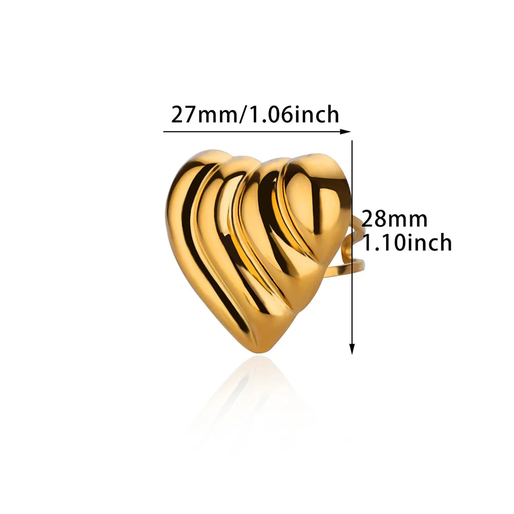 Stripe Heart Rings for Women Smooth Stainless Steel Ring 2024 Trend Couple Lovely Band Minimalist Jewelry Finger Accessories BFF