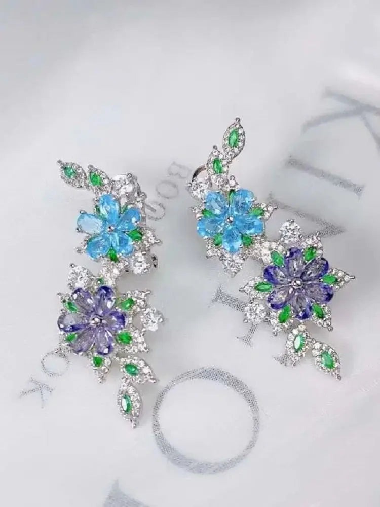 Bilincolor Light Luxury and Beautiful Colored Zircon Flower Earrings  for Women