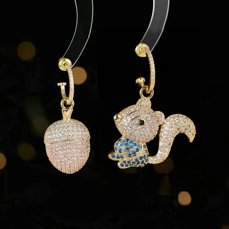 Bilincolor Squirrel Fruit Zircon Shaped Earrings for Women