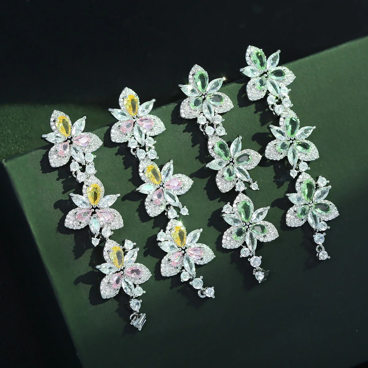 Bilincolor Summer Fresh Flowers Zircon Light Luxury Personalized Earrings for Women