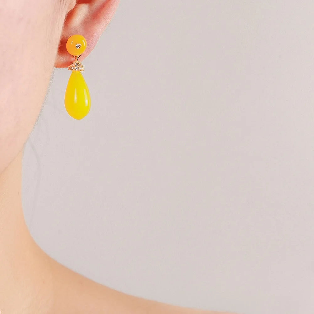 Bilincolor Yellow Chinese Style Zircon Earrings  for Women