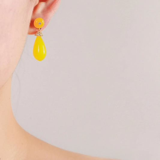 Bilincolor Yellow Chinese Style Zircon Earrings  for Women