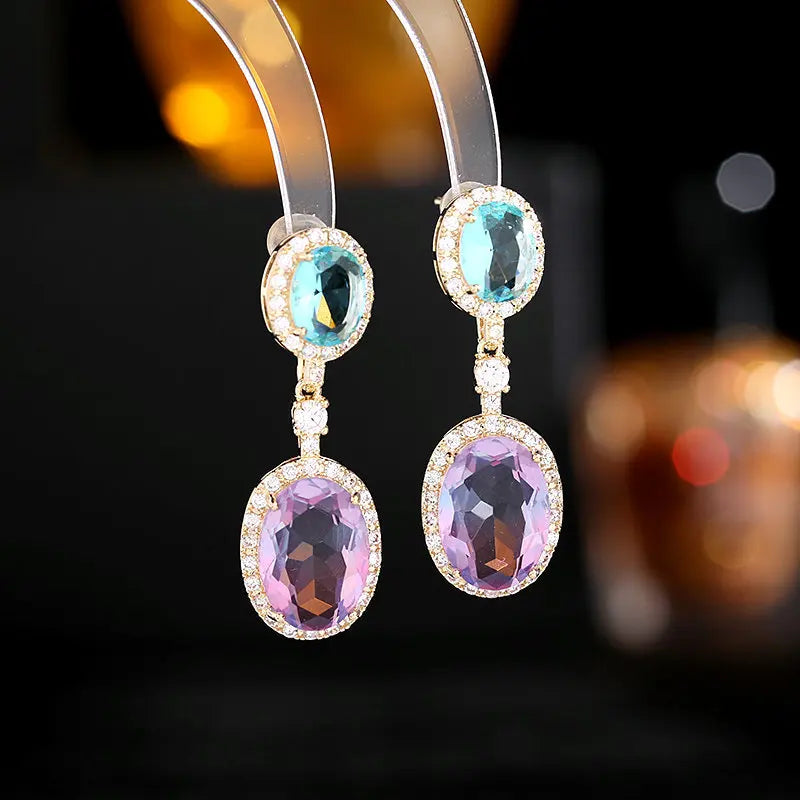 Bilincolor French Romantic Elegant Temperament Oval Zircon Earrings for Wedding or Party