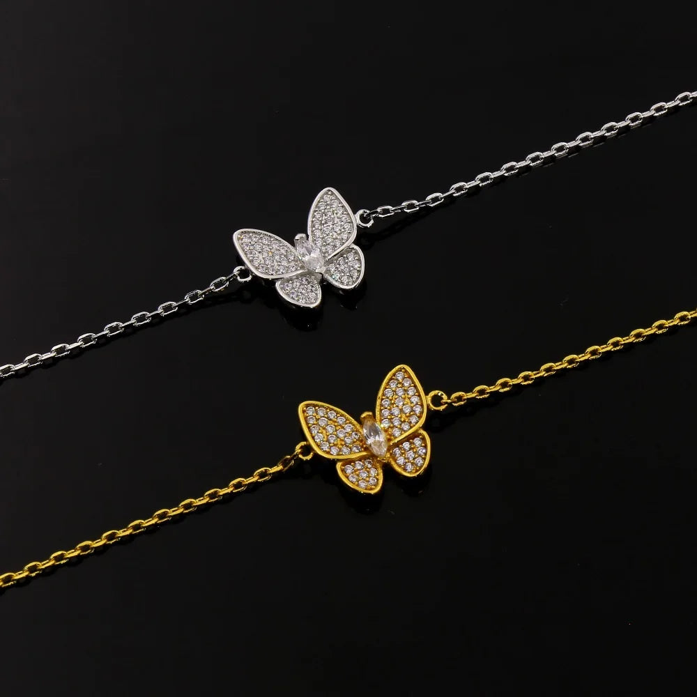 Billincolor  Tiny Full Filled Cubic Zirconia Butterfly Charming Chain Bracelet for Women