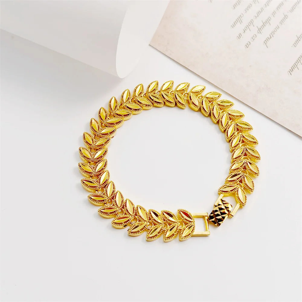 Gold Color Jewelry Sets for Women Exquisite Leaves Wide Finger Ring Bracelet 2pcs Set Wedding Jewelry Accessories Party Gifts