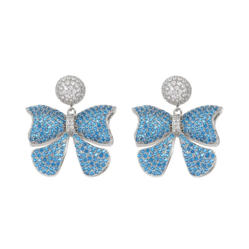 Bilincolor Light Luxury Zircon Hollow Three-dimensional Bow Earrings  for Wedding or Party