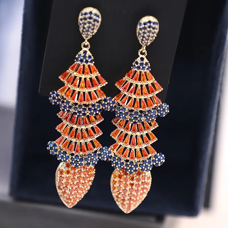 Bilincolor Fan Shaped Micro Inlaid Zircon Water Drop  Earrings for Women