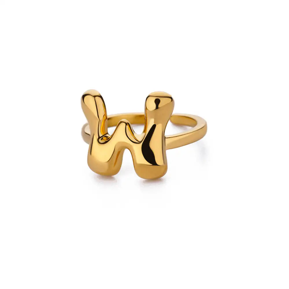 Chunky Initial Letter Rings for Women Gold Color Stainless Steel Ring Classic Alphabet Jewelry Finger Accessories anillos mujer