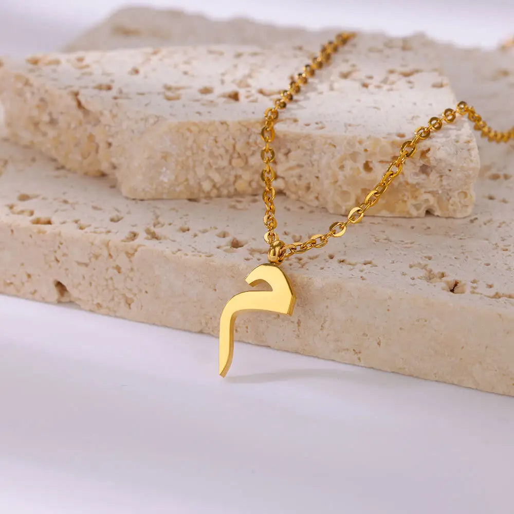 Arabic Letter Pendant Necklaces for Women Gold Color Initials Necklace 2024 Trend New Alphabet Stainless Steel Jewelry collar