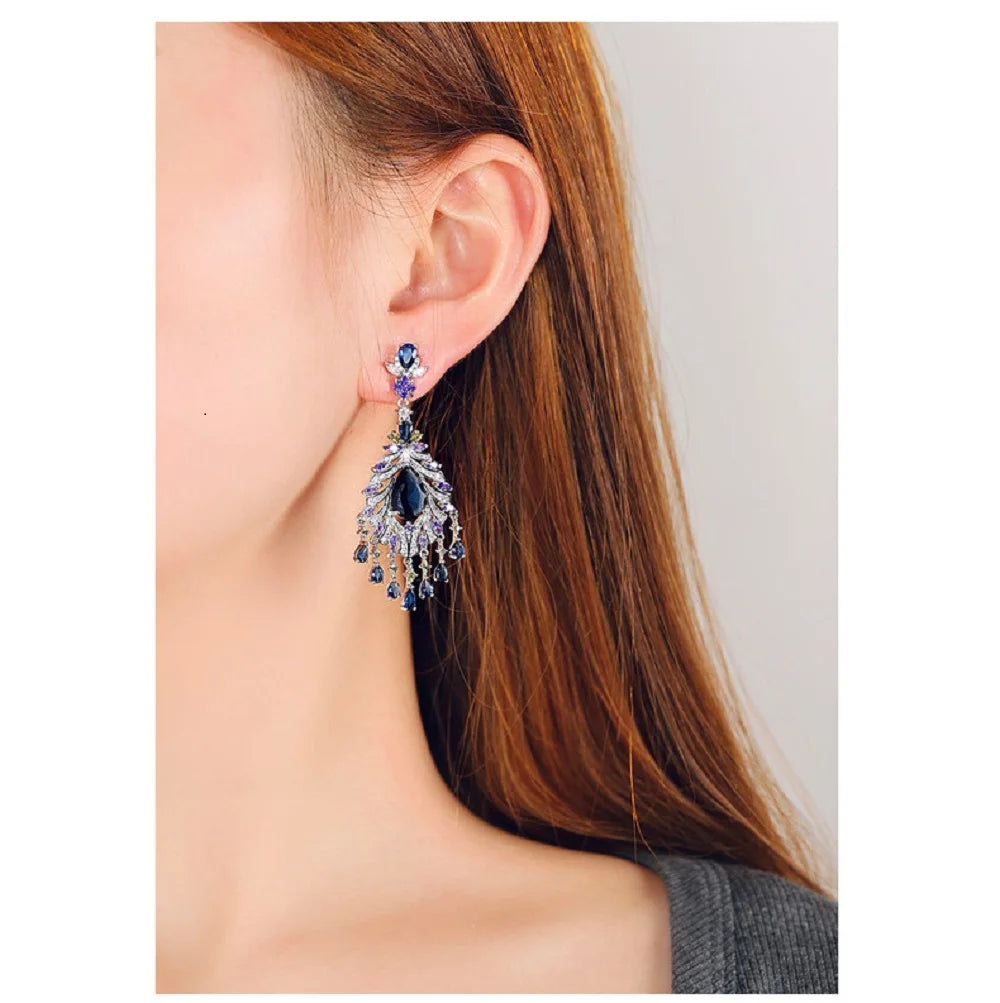 Bilincolor  Blue Tassel Droplet Shaped Earrings for Women