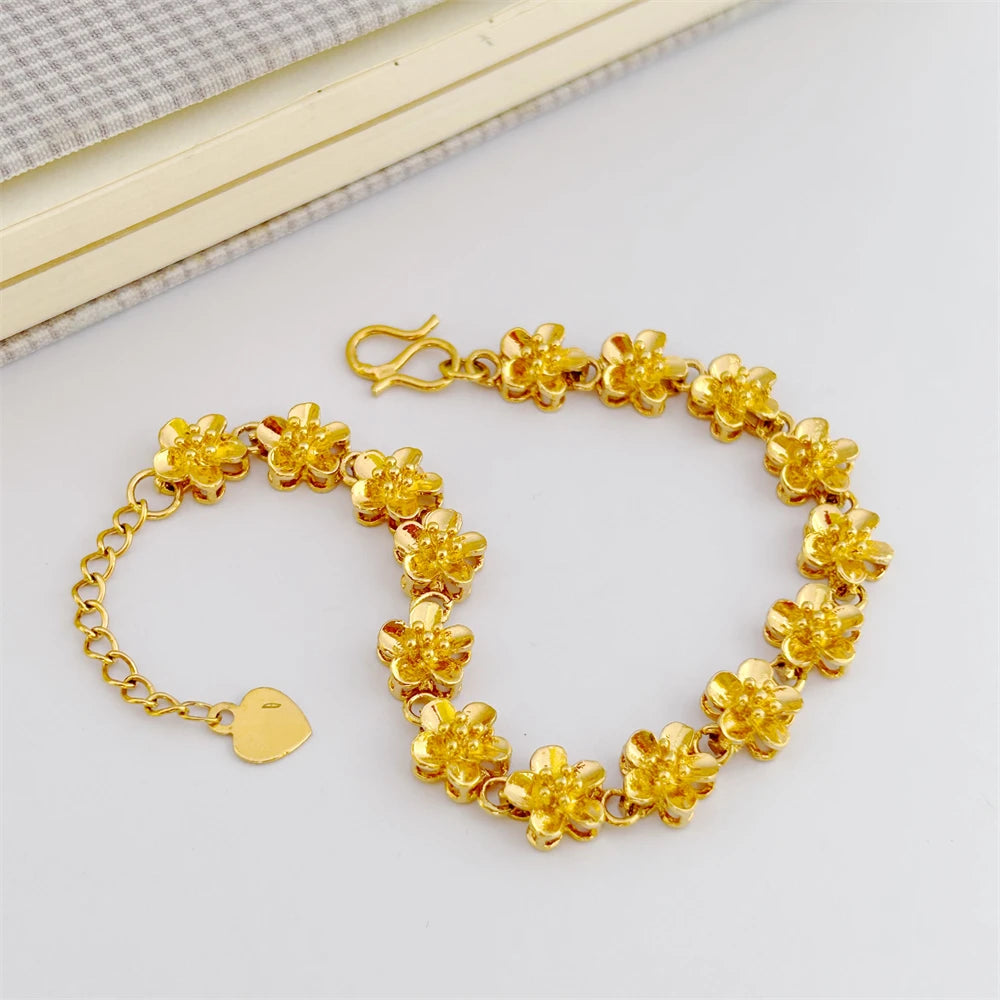 Gold Color Flowers Chain Bracelets & Bangle For Women Lady Pulseira Femme Wedding Bridal Jewelry Accessories Party Gifts Bijoux