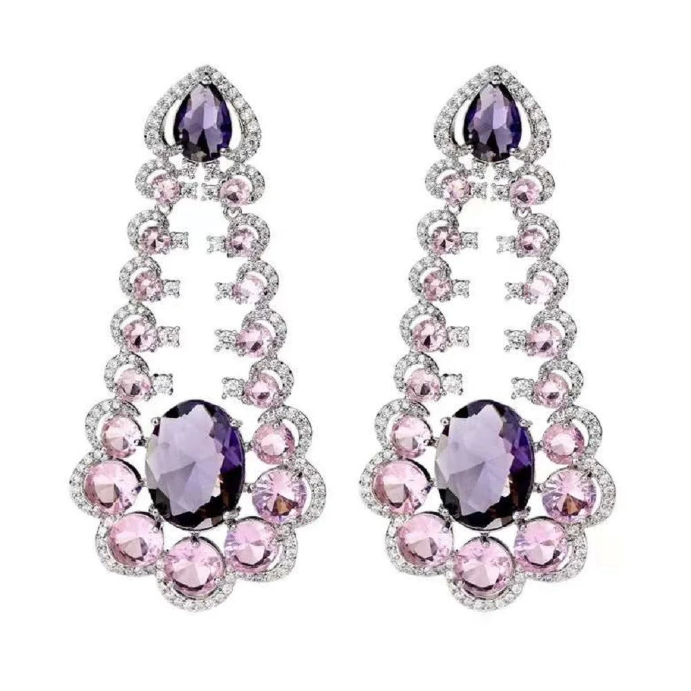 Bilincolor New Light Luxury Heavy Industry Gorgeous Colored Zirconia Earrings for Women