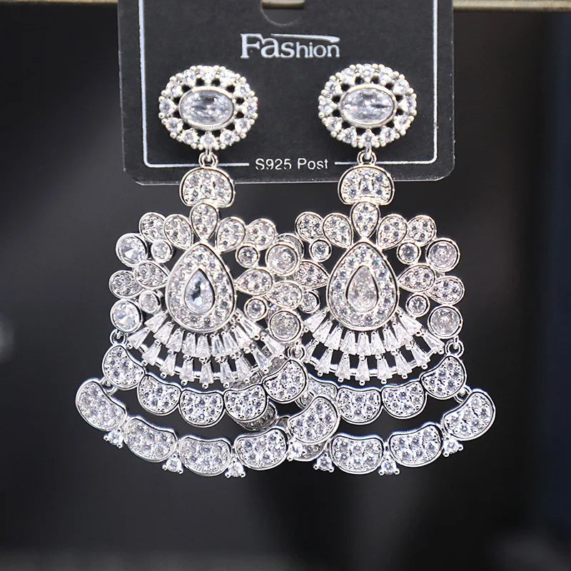 Bilincolor Micro Set Zircon Indian Style Water Drop Earrings for Women