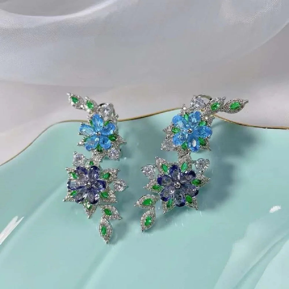 Bilincolor Light Luxury and Beautiful Colored Zircon Flower Earrings  for Women