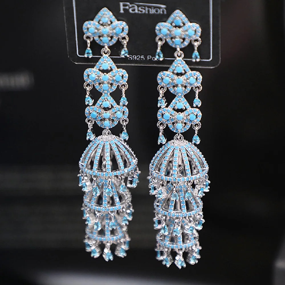 Bilincolor Micro Set Zircon Flower Wind Chime Tassel Earrings