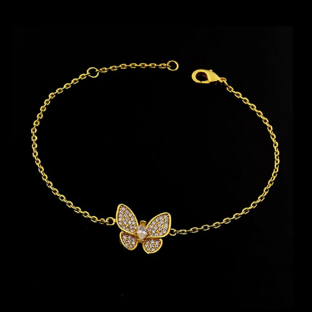 Billincolor  Tiny Full Filled Cubic Zirconia Butterfly Charming Chain Bracelet for Women