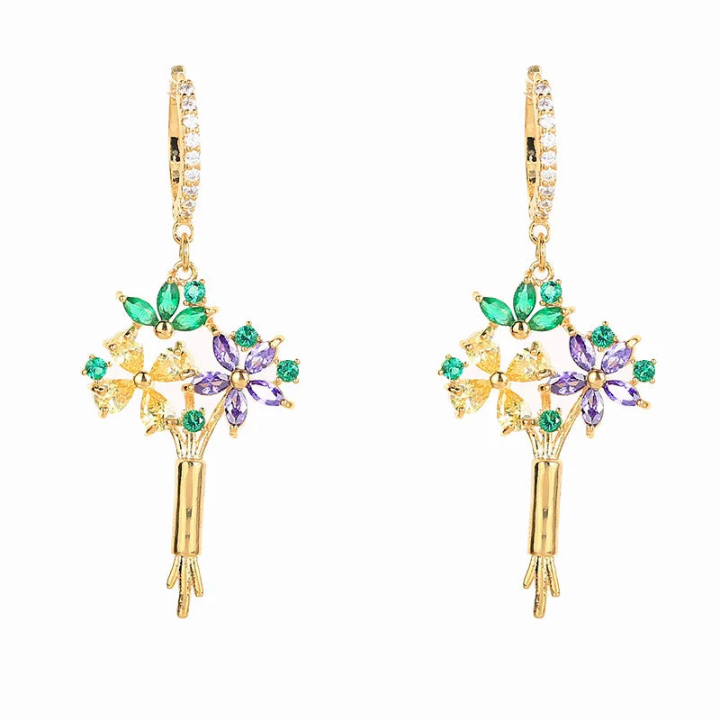 Luxury Zircon Delicate Yellow Blue Flower Earrings For Women or Girls  Chrismas' Gift